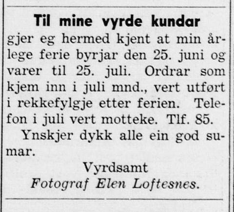 Annonse frå avisa Sogn og Fjordane.